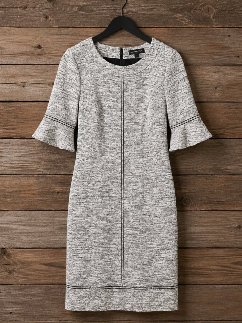 Banana Republic Women’s Dress Size 6 Gray Tweed Bell Sleeve Shift Work Career